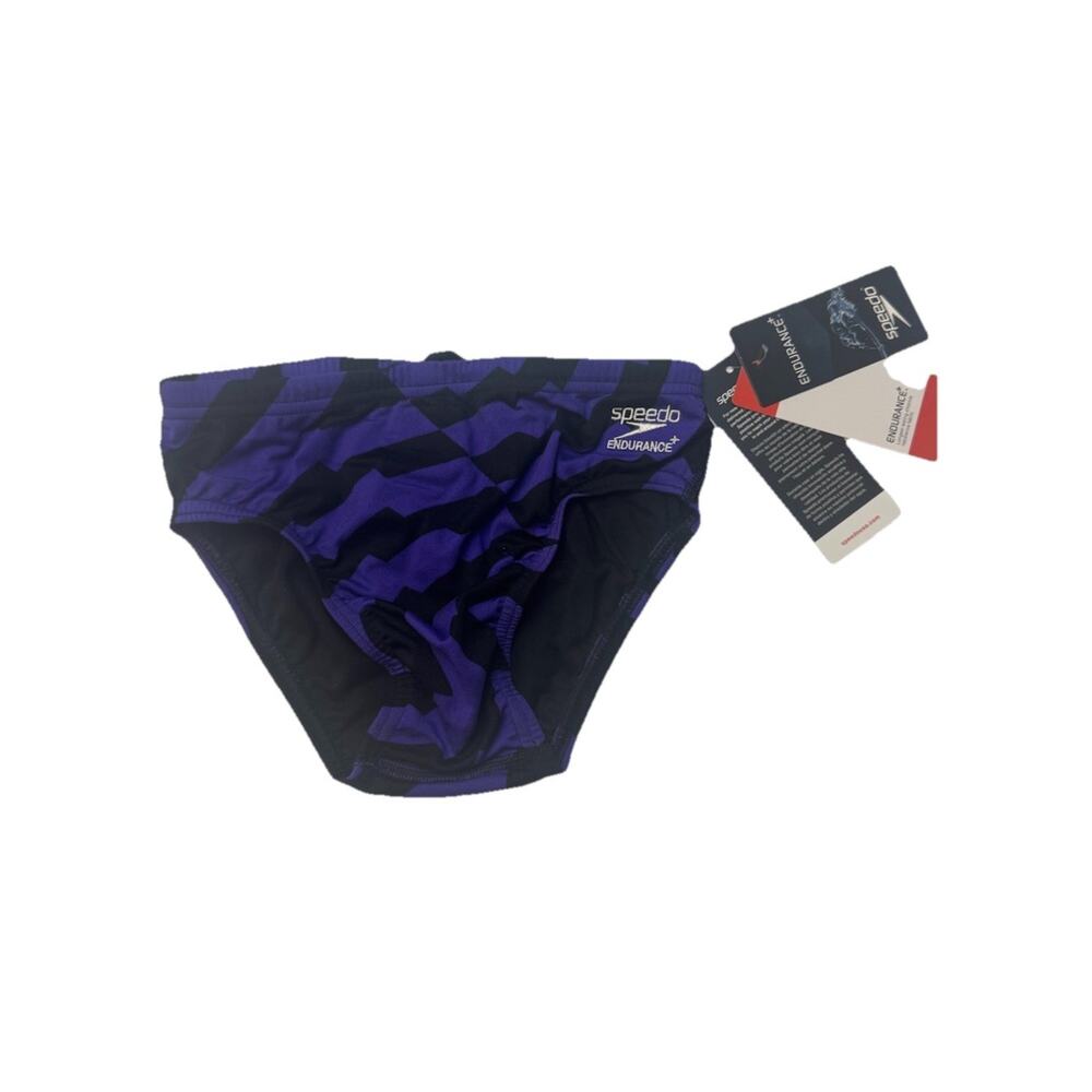 Speedo Endurance+ Swim Brief Mens 28 Purple Black Geometric NWT USA 80s Style